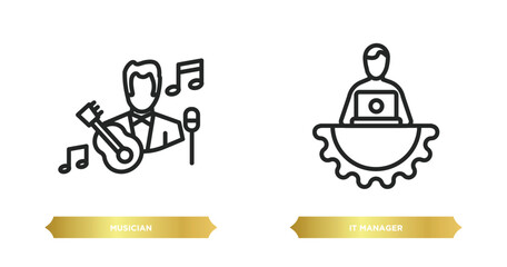 two editable outline icons from professions concept. thin line icons such as musician, it manager vector.