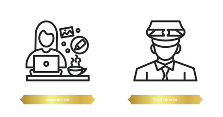 two editable outline icons from professions concept. thin line icons such as graphic de, taxi driver vector.