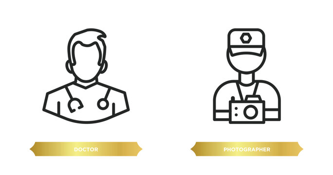 two editable outline icons from professions concept. thin line icons such as doctor, photographer vector.