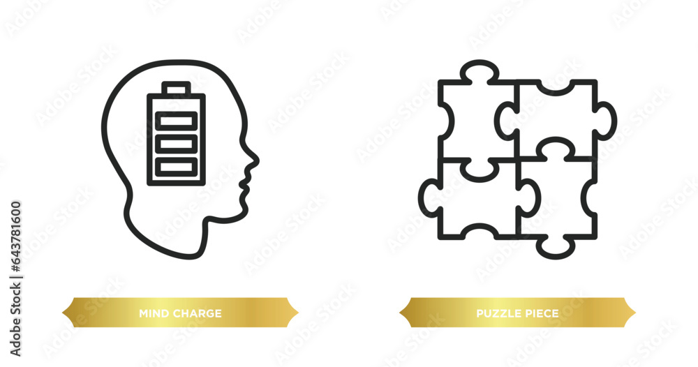 Poster two editable outline icons from productivity concept. thin line icons such as mind charge, puzzle pi