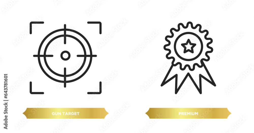 Poster two editable outline icons from productivity concept. thin line icons such as gun target, premium ve