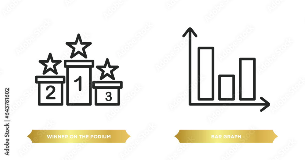 Poster two editable outline icons from productivity concept. thin line icons such as winner on the podium, 
