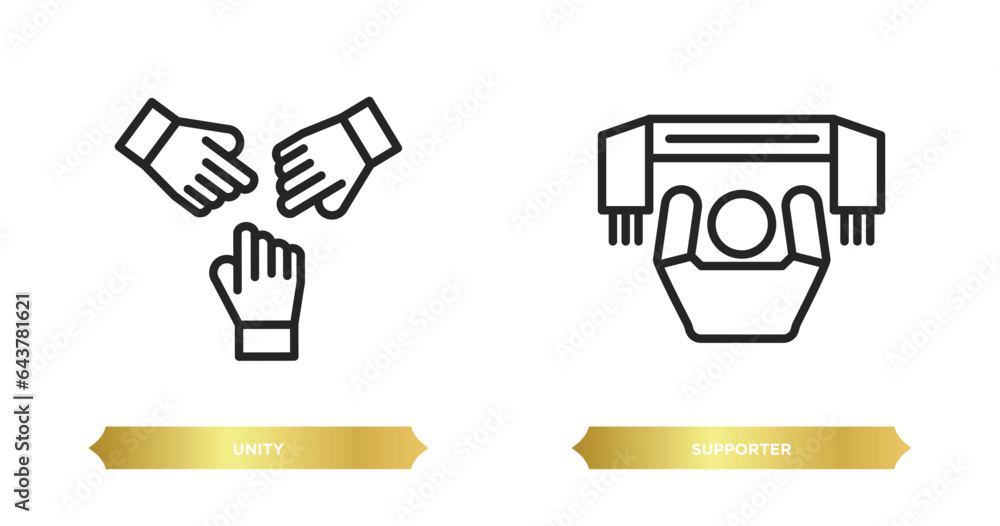 Poster two editable outline icons from political concept. thin line icons such as unity, supporter vector.