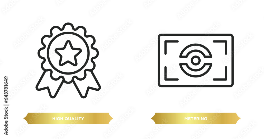 Poster two editable outline icons from photography concept. thin line icons such as high quality, metering 