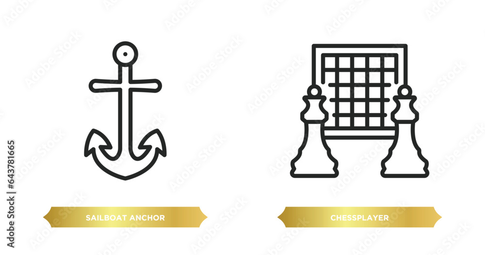 Aufkleber two editable outline icons from people skills concept. thin line icons such as sailboat anchor, ches