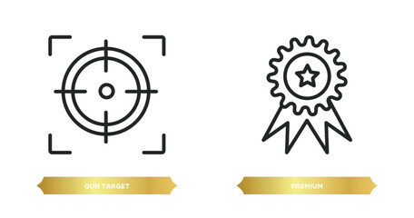 two editable outline icons from productivity concept. thin line icons such as gun target, premium vector.