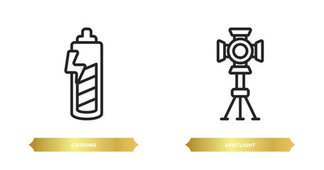 two editable outline icons from photography concept. thin line icons such as carging, spotlight vector.