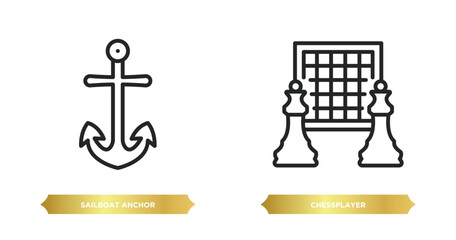 two editable outline icons from people skills concept. thin line icons such as sailboat anchor, chessplayer vector.
