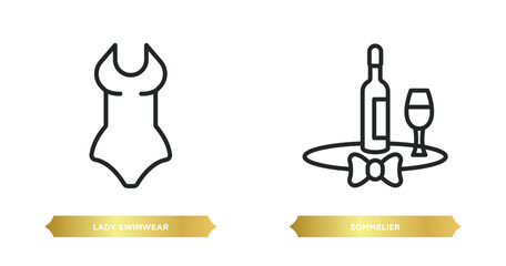 two editable outline icons from people skills concept. thin line icons such as lady swimwear, sommelier vector.