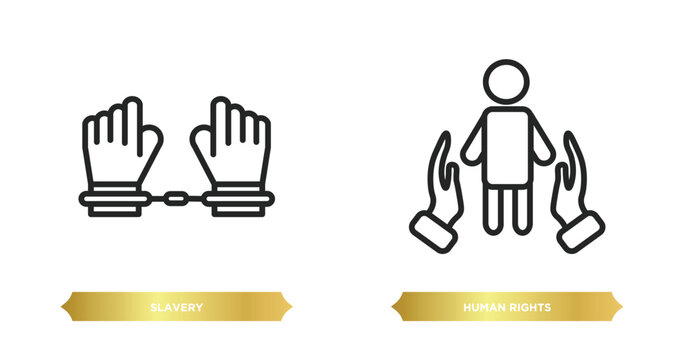 two editable outline icons from political concept. thin line icons such as slavery, human rights vector.
