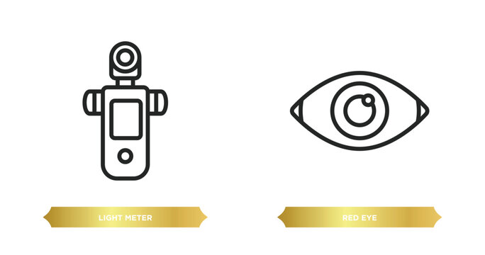 two editable outline icons from photography concept. thin line icons such as light meter, red eye vector.