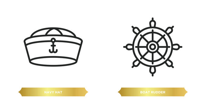 two editable outline icons from people skills concept. thin line icons such as navy hat, boat rudder vector.