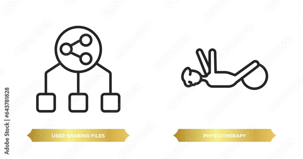 Poster two editable outline icons from people concept. thin line icons such as user sharing files, physioth