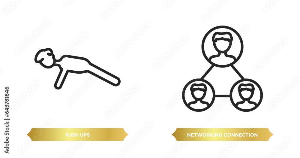 Poster two editable outline icons from people concept. thin line icons such as push ups, networking connect