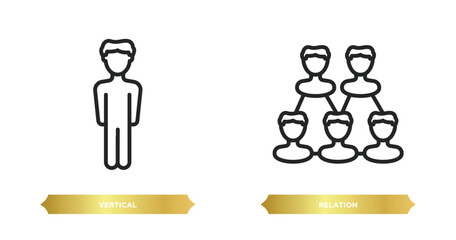 two editable outline icons from people concept. thin line icons such as vertical, relation vector.