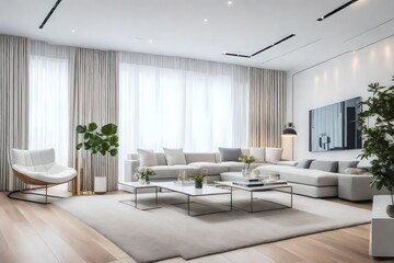 a modern living room witha minimalist white color scheme