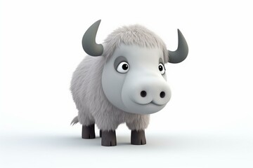 Minimal 3D rendering of a cartoon buffalo character on a white background. Generative AI