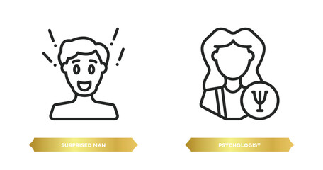 two editable outline icons from people concept. thin line icons such as surprised man, psychologist vector.