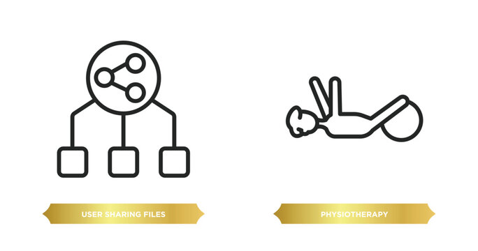 two editable outline icons from people concept. thin line icons such as user sharing files, physiotherapy vector.