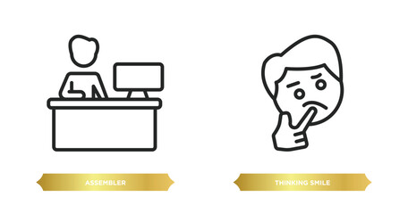 two editable outline icons from people concept. thin line icons such as assembler, thinking smile vector.