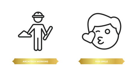 two editable outline icons from people concept. thin line icons such as architech working, kiss smile vector.