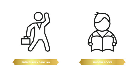 two editable outline icons from people concept. thin line icons such as businessman dancing, student books vector.