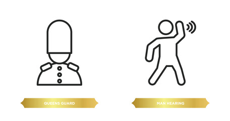 two editable outline icons from people concept. thin line icons such as queens guard, man hearing vector.