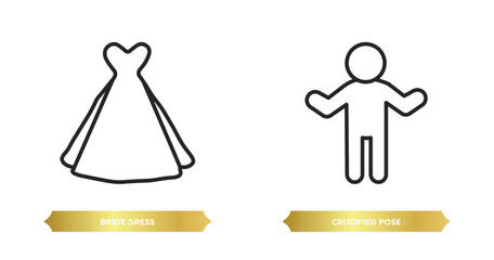 two editable outline icons from people concept. thin line icons such as bride dress, crucified pose vector.