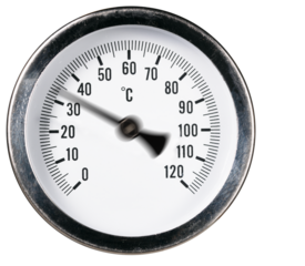 A thermometer for measuring temperature with a vibrating pointer.