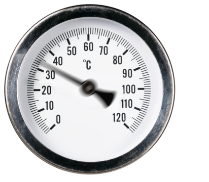 A thermometer for measuring temperature with a vibrating pointer.