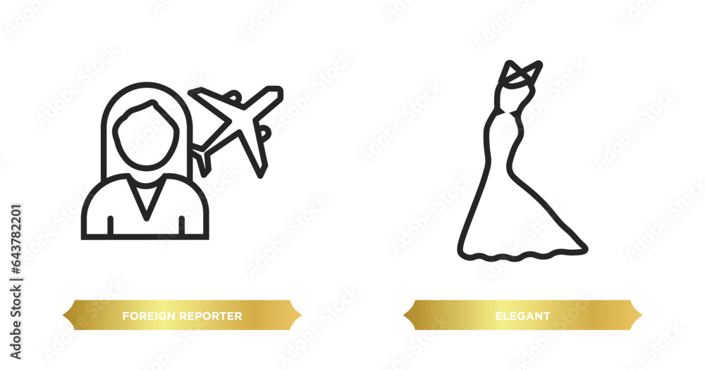 Poster two editable outline icons from people concept. thin line icons such as foreign reporter, elegant ve