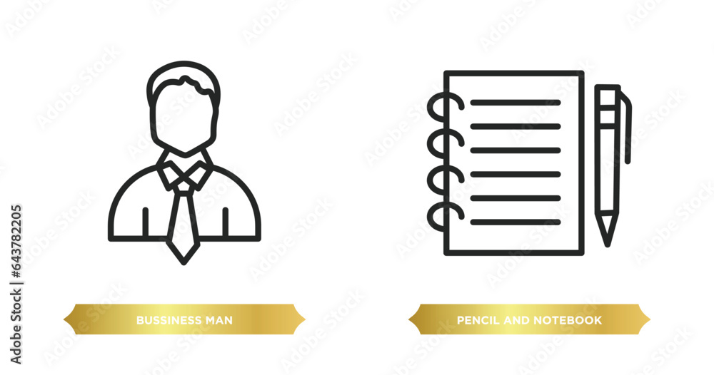 Poster two editable outline icons from people concept. thin line icons such as bussiness man, pencil and no