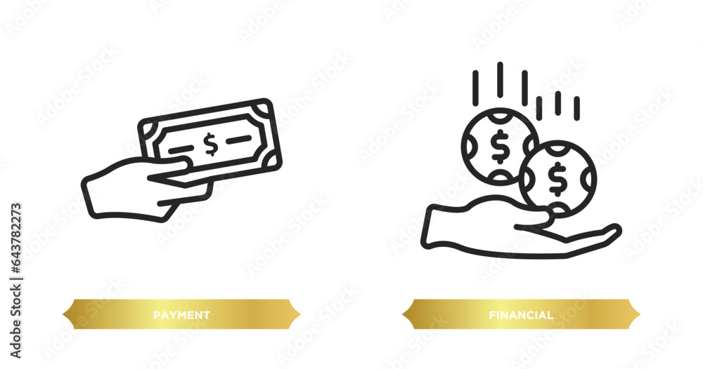 Poster two editable outline icons from payment concept. thin line icons such as payment, financial vector.