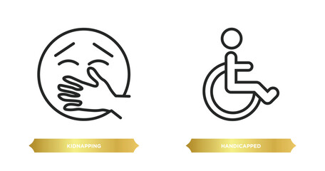 two editable outline icons from people concept. thin line icons such as kidnapping, handicapped vector.