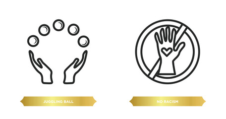 two editable outline icons from people concept. thin line icons such as juggling ball, no racism vector.