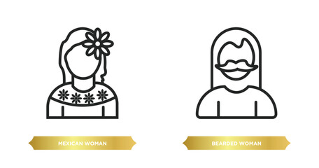 two editable outline icons from people concept. thin line icons such as mexican woman, bearded woman vector.