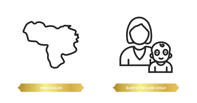 two editable outline icons from people concept. thin line icons such as venezuelan, babysitter and child vector.