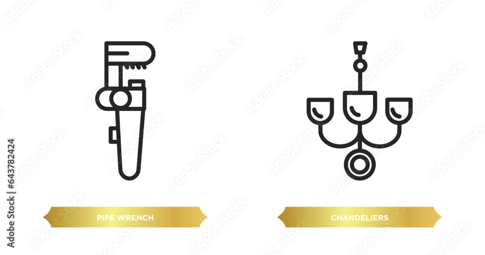 Poster two editable outline icons from other concept. thin line icons such as pipe wrench, chandeliers vect