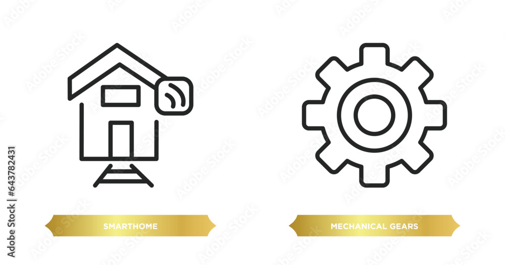 Poster two editable outline icons from other concept. thin line icons such as smarthome, mechanical gears v