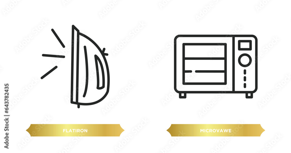 Poster two editable outline icons from other concept. thin line icons such as flatiron, microvawe vector.