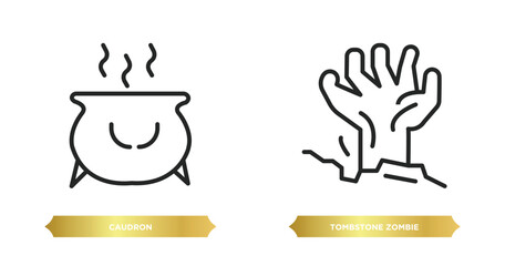two editable outline icons from other concept. thin line icons such as caudron, tombstone zombie hand vector.