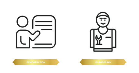 two editable outline icons from other concept. thin line icons such as demostration, plumbering vector.