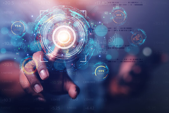 Businessmen show their future growth goals in 2024 using online marketing networks. Technology to overcome obstacles, achieve goals, lead to development to success.
