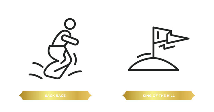 two editable outline icons from other concept. thin line icons such as sack race, king of the hill vector.