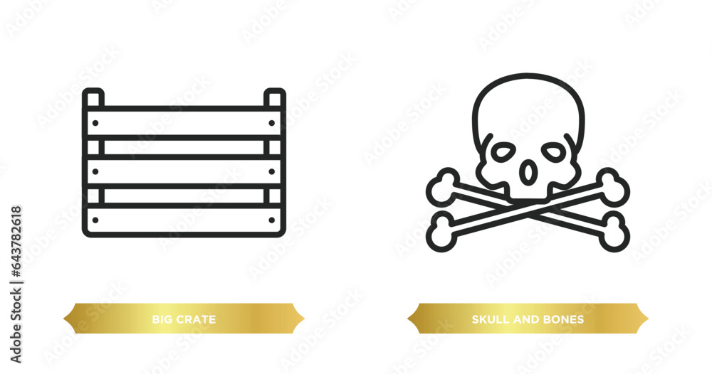 Poster two editable outline icons from nautical concept. thin line icons such as big crate, skull and bones