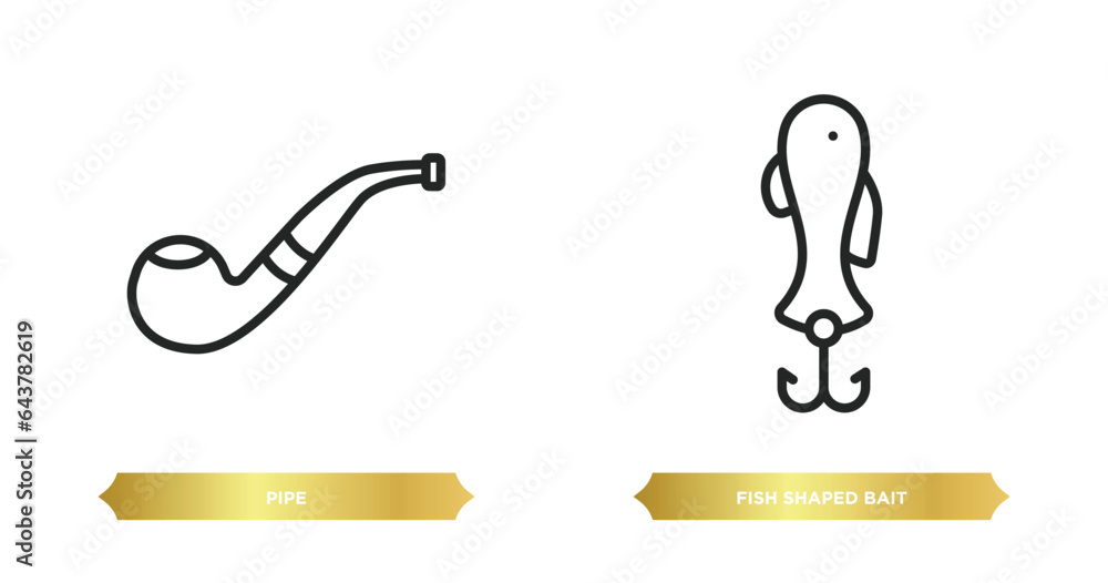 Poster two editable outline icons from nautical concept. thin line icons such as pipe, fish shaped bait vec