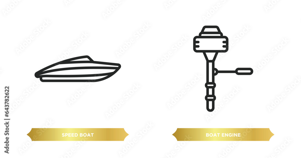Poster two editable outline icons from nautical concept. thin line icons such as speed boat, boat engine ve