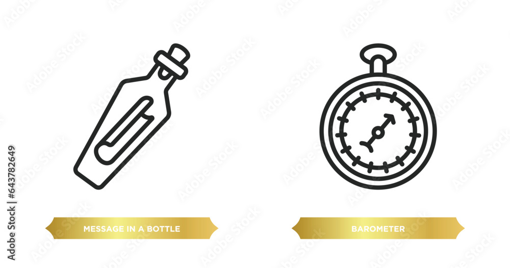 Poster two editable outline icons from nautical concept. thin line icons such as message in a bottle, barom