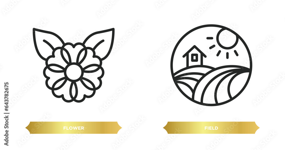Poster two editable outline icons from nature concept. thin line icons such as flower, field vector.