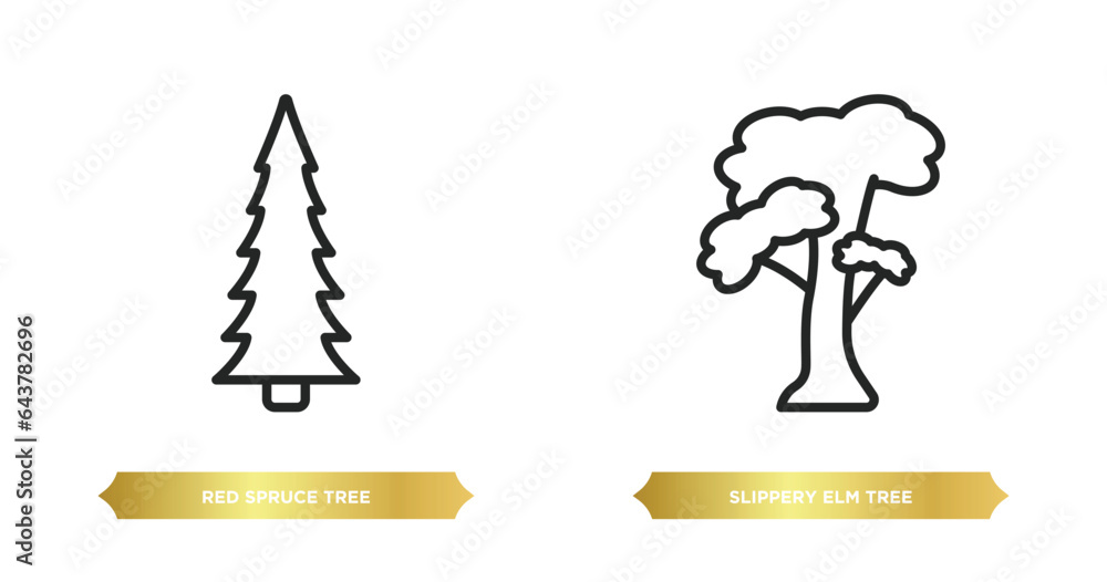 Poster two editable outline icons from nature concept. thin line icons such as red spruce tree, slippery el